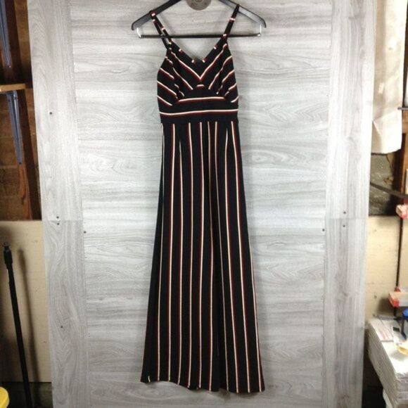 Angie Black Striped V-Neck Jumpsuit size al - Picture 3 of 6